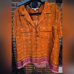 DR2 Daniel Rainn Vibrant Orange Pink Womans Button Floral Shirt XL